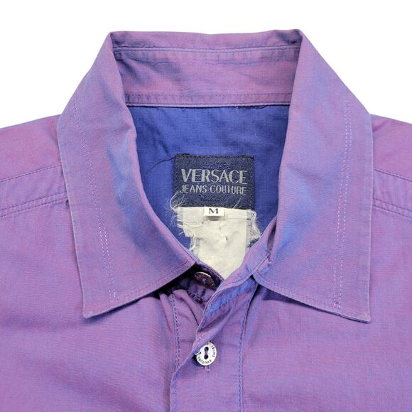 Vtg VERSACE Jeans Couture Iridescent Purple Silk Mens Medusa Metal Studs Medium - Picture 5 of 16